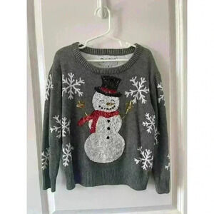 Tipsy Elves Size YOUTH Small Sequined Snowman Christmas Sweater Gray